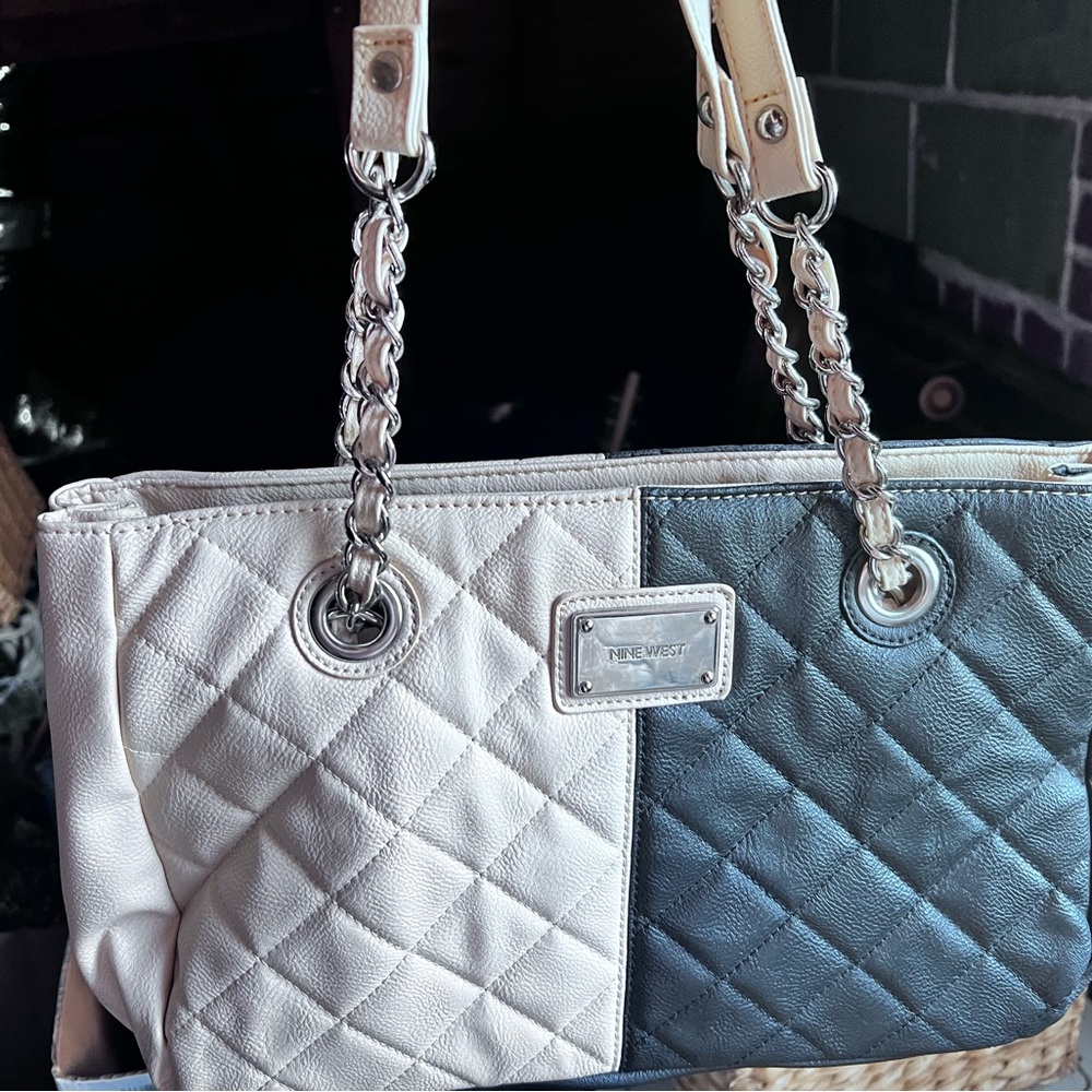 Quilted Two-Tone Shoulder Bag - White and Black Nine West